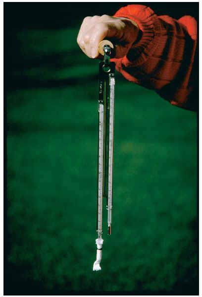 A Psychrometer measures relative humidity Two thermometers One dry, one kept wet Spun