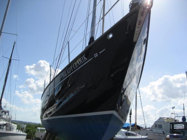 2 1) Hull - GRP epoxy treated (1992) - Painted Topsides Dark Blue (Awlgrip) - Deck, cockpit and coachroof pale blue (repainted 2015).