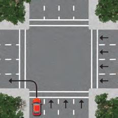 Lane use control signs or pavement markings may be used to direct you into the correct lane when turning. If you are at an intersection and in the wrong lane to turn, go to the next intersection.