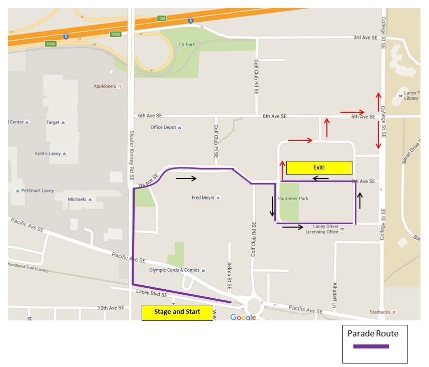 Lacey Parade of Lights Parade Route PUBLIC VIEWING AREA: Public viewing begins at the intersection of 7 th Ave. SE & Sleater-Kinney Rd SE and.
