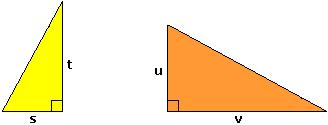 55. Are the two figures similar? If so, explain why? SSS, SAS, or ASA? 56. Determine if the following triangles are similar. s = 5 in, t = 8 in, u = 15 in, and v = 24in A.