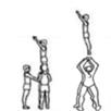 Top performs candlestick with shoulders in base s hands (base s arms straight) or top can perform tuck, pike or straddle on base s straight arms.