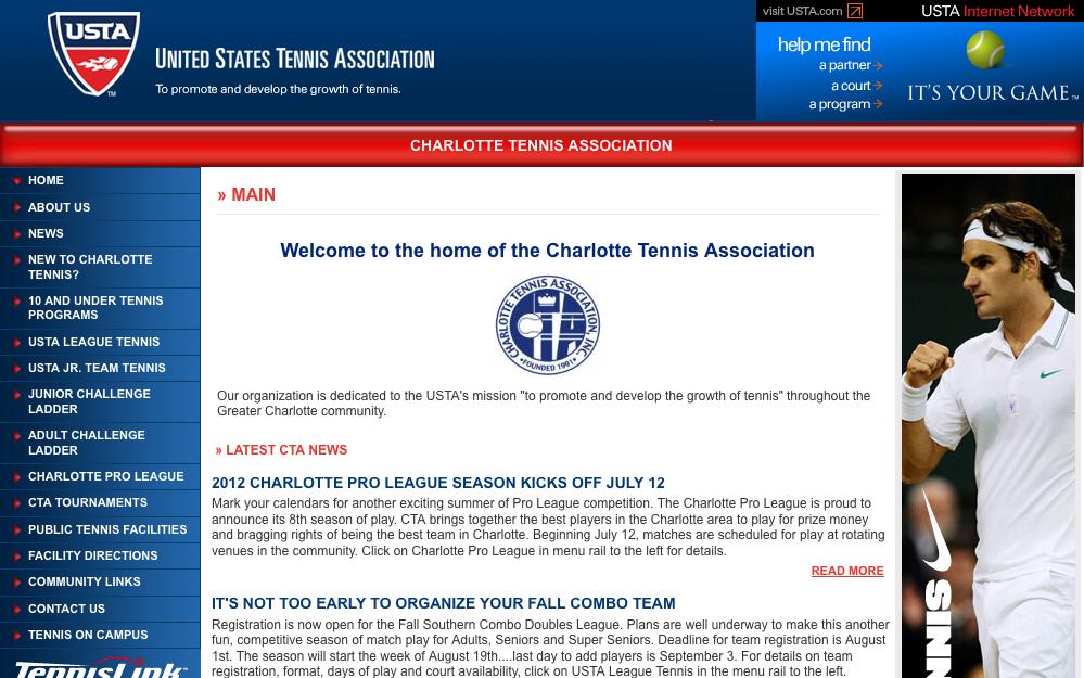 Charlotte Tennis Association (CTA) Captains Corner From the CTA website homepage, click on USTA League Tennis.
