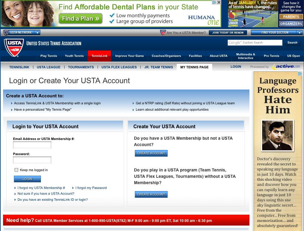 Create an Account/Login To create a USTA account, click on Create an Account and complete the
