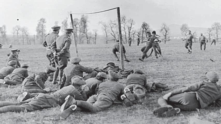 A photograph of an officers versus other ranks football match being played by members of the 26th Divisional