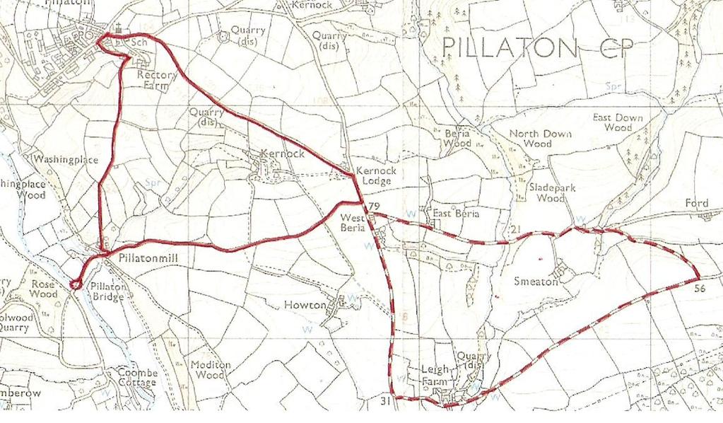 The exercise route to Pillaton Mill and back Turn 2/4 Turn 2 Turn 2 Turn Approximate Distance: 2.5 miles (shorter route) Approximate Time: 45 minutes to 1 hour (shorter route) 1.