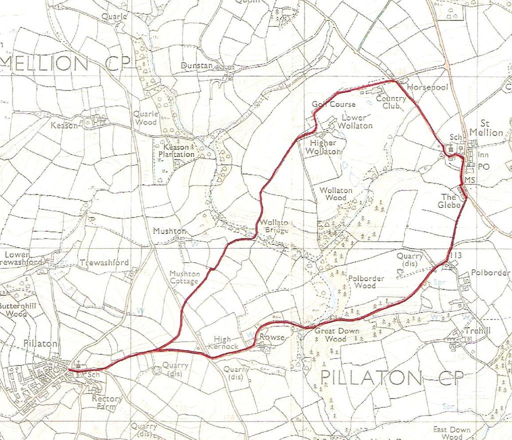 Pillaton to St Mellion via Mushton Lane 5 4 2 3 Approximate Distance: 4.1 miles. Approximate Time 2 hours with coffee 1. Leave the Village by passing the Weary Friar pub and then the Church.