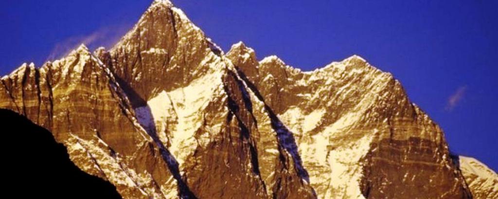 Mt. Lhotse better known as south peak and part of the Everest massif is the fourth highest mountain peak in the earth with an altitude of 8516m.