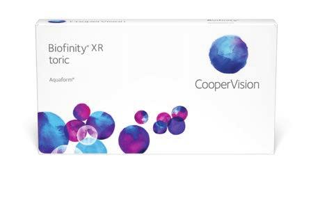 Biofinity XR toric Reusable Toric Description Extended range monthly disposable silicone hydrogel toric lens. Technology Aquaform Technology Optimised Toric Lens Geometry.