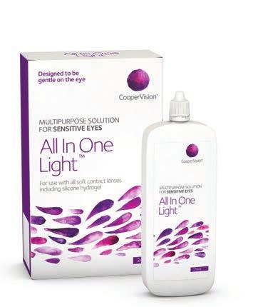 All In One Light Lens Care Multipurpose All In One Light solution A Classic Multi purpose solution for sensitive eyes -for use with all soft contact lenses including silicone hydrogel A solution with