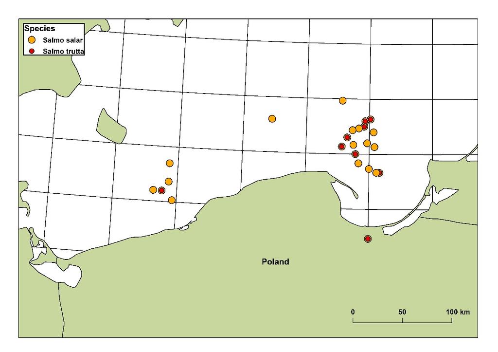ICES WGBAST REPORT 2015 91 Figure 2.3.1. The locations of catch samples collected during the sampling trips on the Polish longline vessels in years 2009 2012.