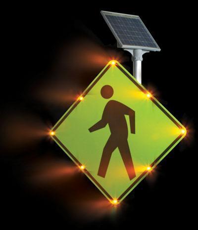 Due to the low power requirements of LEDs, signs with embedded LEDs can typically be powered using stand-alone solar panel units.
