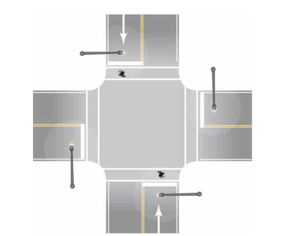 Figure 19 Intersection lighting layout for crosswalks Figure 20 Wide roadway intersection lighting layout for crosswalks The use of street lights at rural intersections