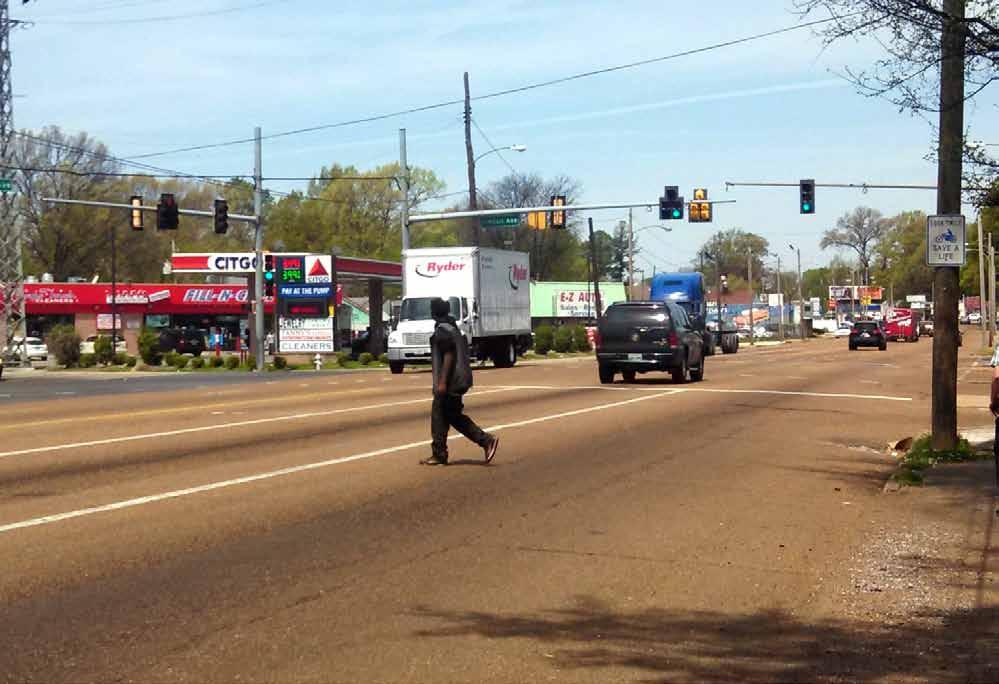 Many pedestrians in Memphis choose to cross roads along their desire lines rather
