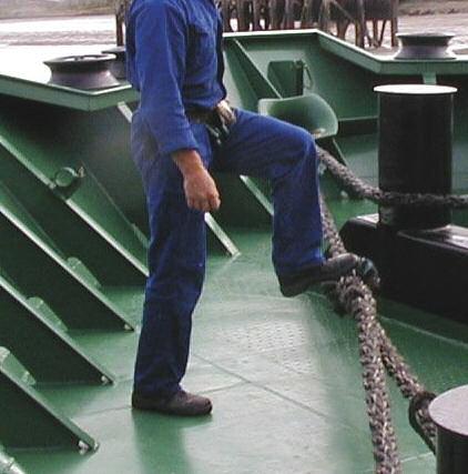 Walk over a slack mooring line between a bollard and a ship. Stand astride, stand on or walk over taut mooring lines. Stand between a mooring line and the quay edge.