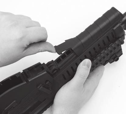 An ergonomically shaped rail cover is normally supplied with the rifle to cover this section when the rail is not in use.