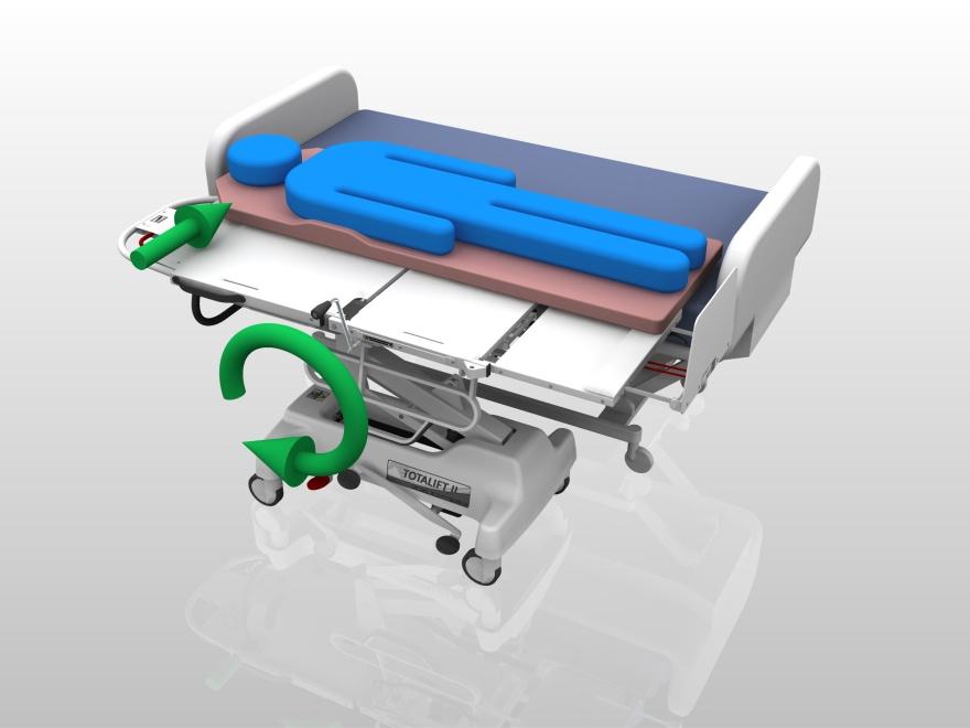 PROCEDURES TO TRANSFER A PATIENT FROM THE TOTALIFT II TO A BED Lower back rest (see Adjustable Backrest, pg 5), slowly for patient's comfort, and side rails (see Side Rails, pg 6) to lowest position.