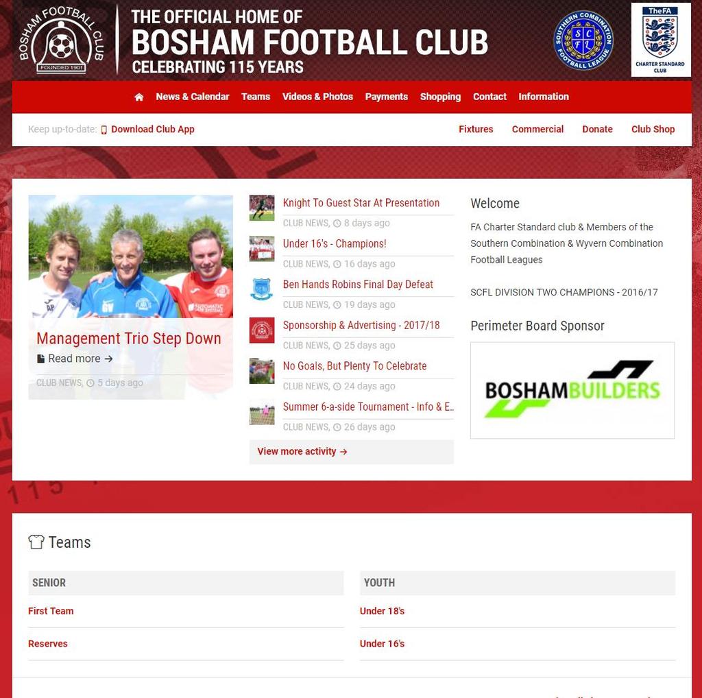 Website Advertising Give your company or product an extra online presence with an advertisement on our official Website www.boshamfc.co.uk The site which generates around 100,000 impressions per season - is the only source for all the latest trusted, official Club news, and is professionally managed.