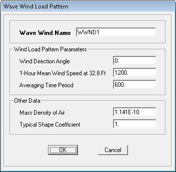 Figure 12: Wave Wind Load Form In the Wind Load Parameters area of the Wave Wind Load form, 2. Specify the wind direction angle.