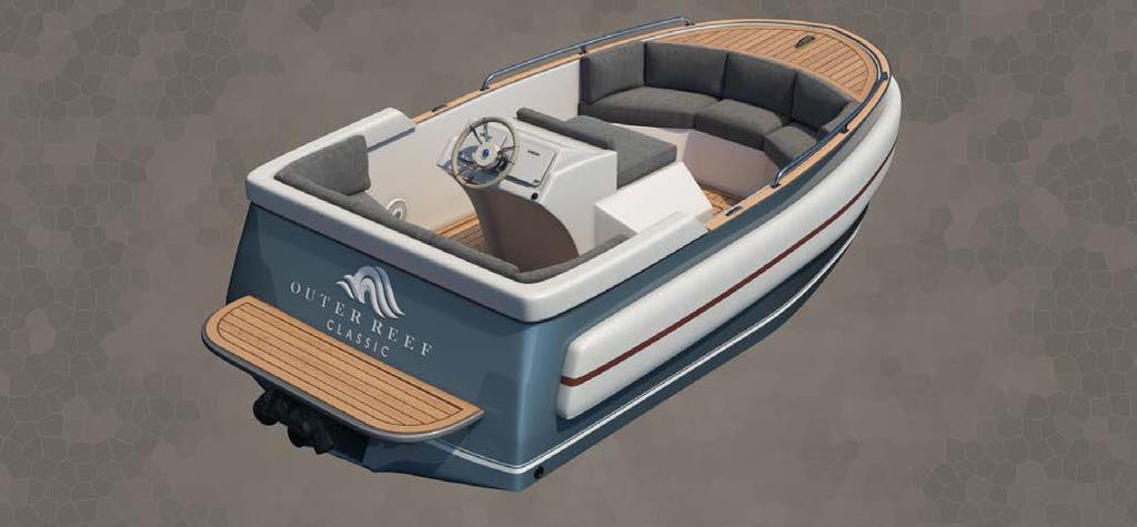 The hull boasts a comfortable beam and a sufficient freeboard to keep guests safe and dry.