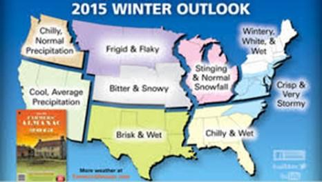 According to the farmer s almanac the winter of 2015-2016 it is saying it will be snow filled above normal and very low temperatures.
