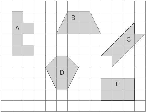 15 Here are some shapes on a 1cm square grid. What is the perimeter of shape A?