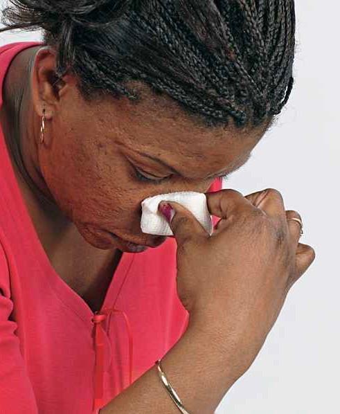 First Aid: Nose Bleed 1. Sit and tilt head forward with mouth open. Carefully remove any object you see protruding from the nose. 2. Pinch nostrils together for 10 minutes. 3.