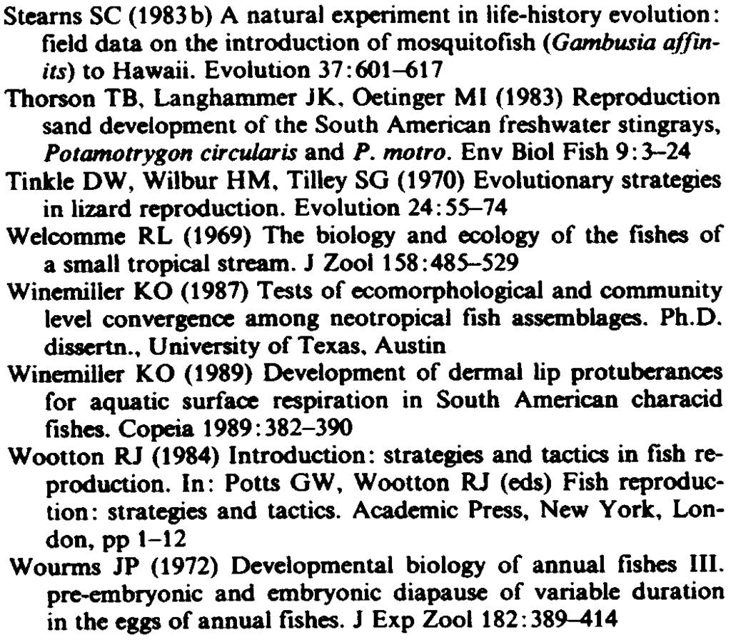 Pielou EC (98) The inerpreaion of ecological daa. John Wiley & Sons, New York Reznick D, Endler JA (98) The impac of predaion on life hisory evoluion in Trinidadian guppies (PoeciJia reicujaa).