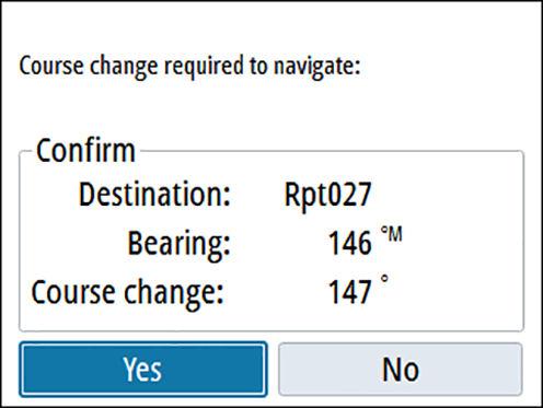 Course change less than set limit Course change larger than set limit The course change limit setting depends on the autopilot computer: NAC-2/NAC-3: Course chg confirm angle, refer to "Steering