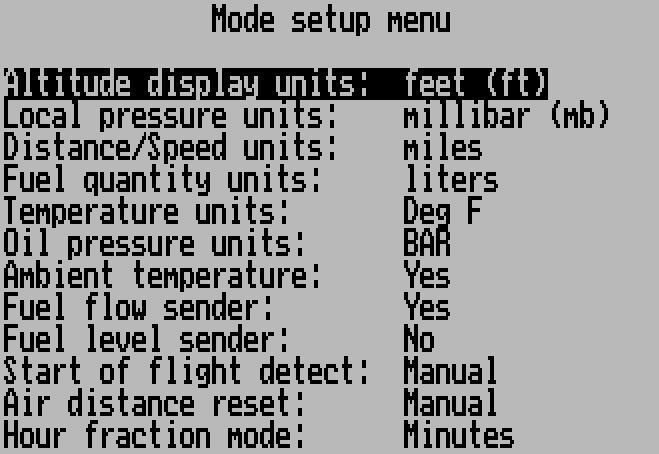 The mode setup menu The mode setup menu allows you to choose certain operational modes as well as units of