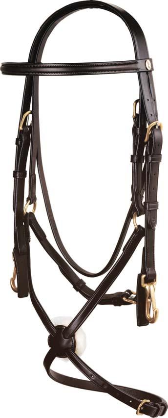 code B105 size and cheek width: Pony 1/2 Cob 5/8 Full 5/8 raised browband grackle noseband brass jumping clips havana & black reins included: Rubber grip RRP: 49 ADVANTAGE Show Bridle 42