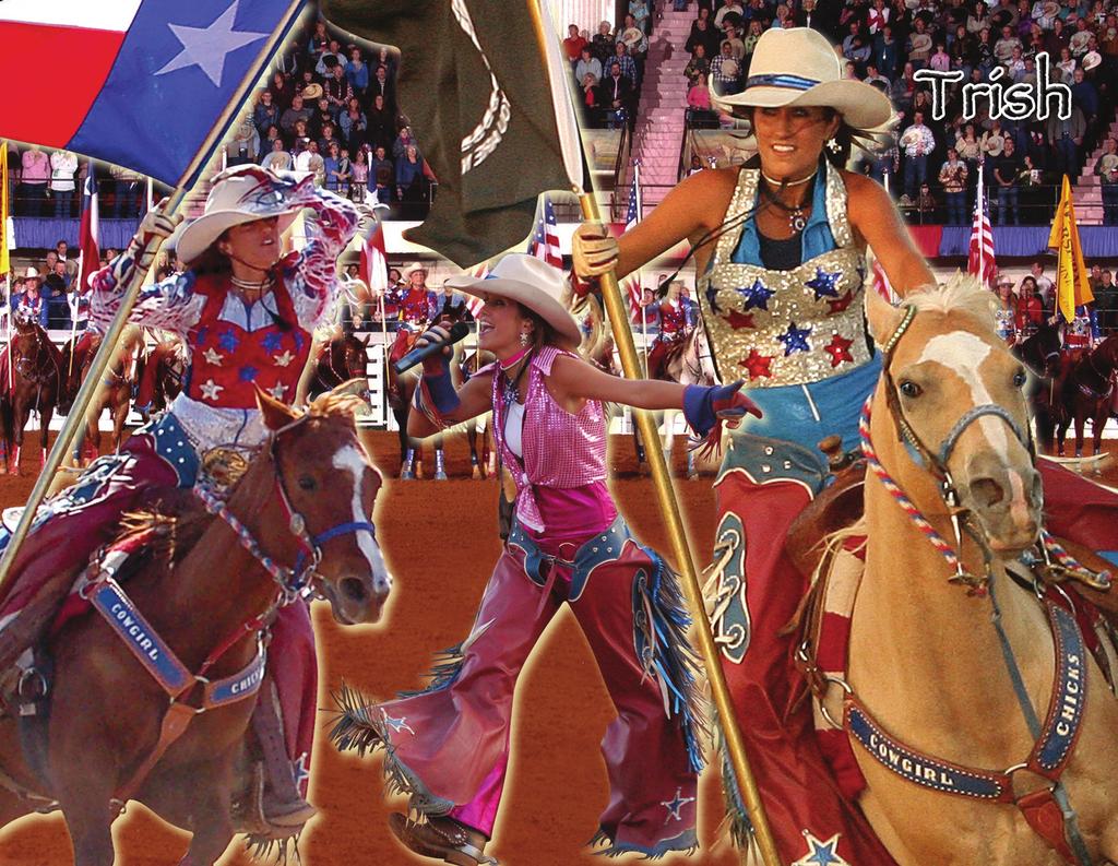 The All American COWGIRL CHICKS are a professional rodeo entertainment team that spellbinds audiences with their athletic and daring trick riding performances on horseback.