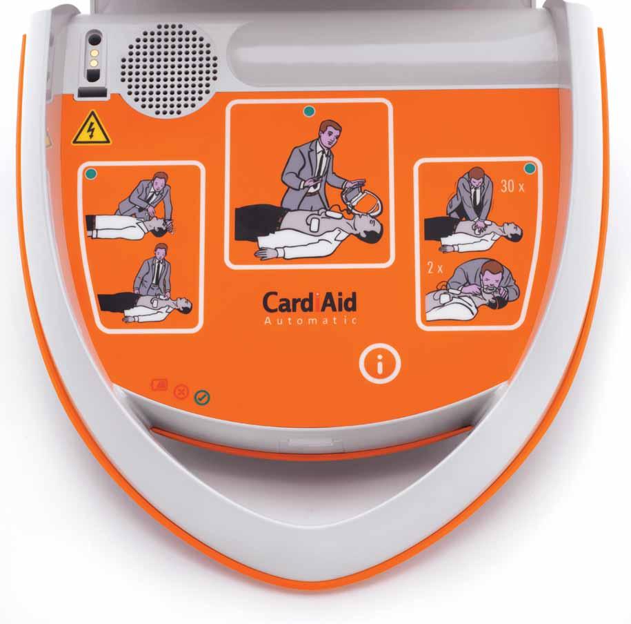 Distinguishing Features of CardiAid CardiAid AED is designed to be easy to use and quick to treat. CardiAid automatically switches on by simply opening the cover.