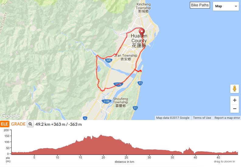 Day 1: Start: Hualien Finish: Hualien Distance: 60km Total climb: 600m Our warm up day will begin with a scenic train ride from Taipei to our start point in the east coast city of Hualien.