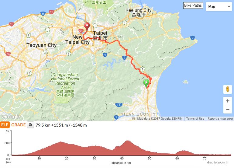 Day 4: Start: Jiaoxi Finish: Taipei Distance: 80km Total climb: 1500m After two huge days on the road, Day 4 is a bit more leisurely in comparison.