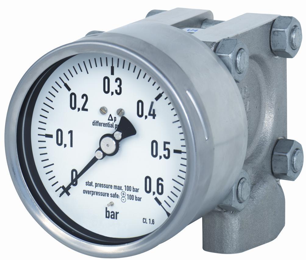 Mechanical Pressure Measurement Differential Pressure Gauges Model GDP, Universal Version, with Diaphragm Element High Overpressure Safety PN 40, 100, 250 or 400 Applications Differential pressure