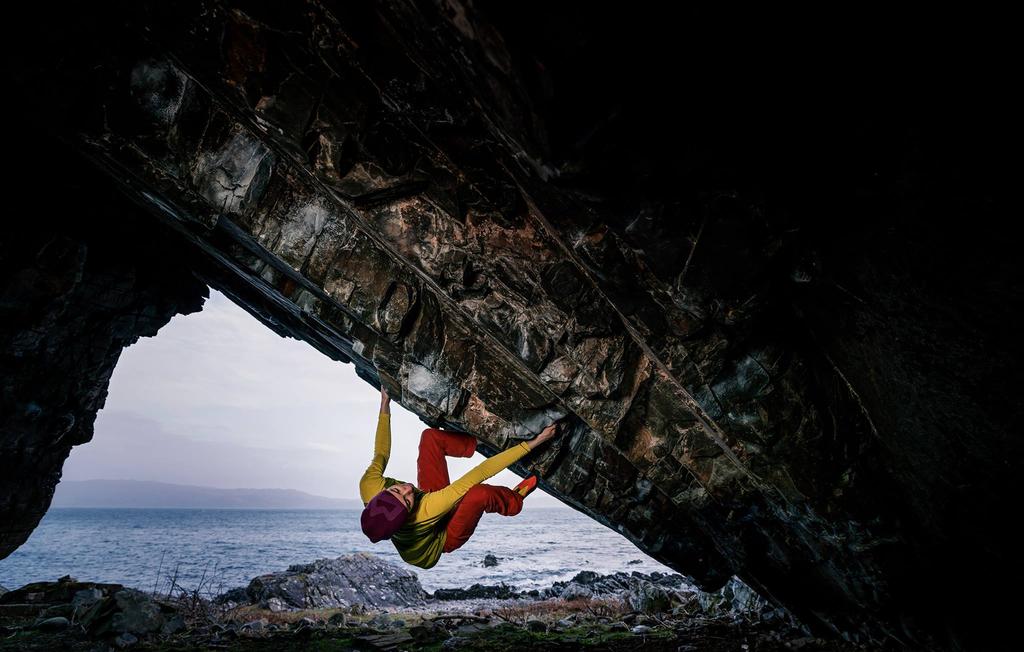 ARISAIG CAVE Natalie Berry on The Original 7B. Pic: Chris Prescott The cave offers a weatherproof medium-hard bouldering venue that is in good condition for at least 6 months of the year.