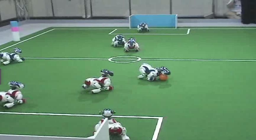 Figure 2.1: A RoboCup four-legged league soccer match from 2005.