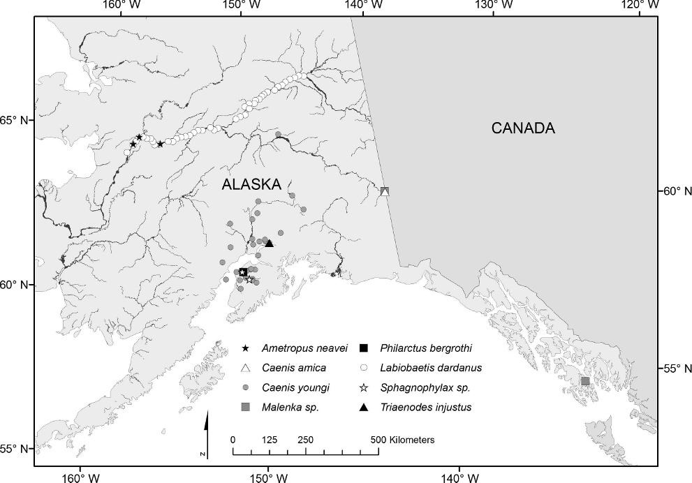 408 THE PAN-PACIFIC ENTOMOLOGIST Vol. 88(4) Figure 1. Distribution of new aquatic insect records within Alaska. Kaltag), but not within the upper 750 km.