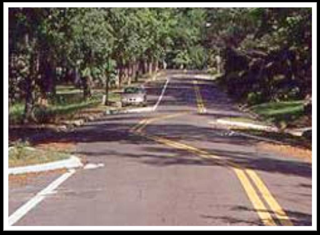 12 Chicane Advantages Reduce vehicular speeds without additional noise or pollution as constant speeds are maintained Disadvantages May be expensive depending on design May result in loss of