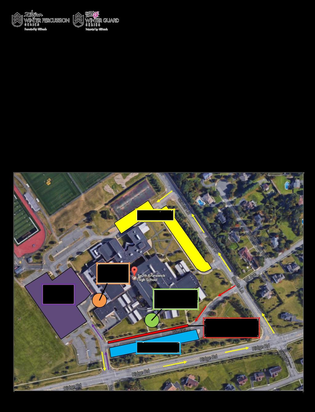 Parking **PLEASE FOLLOW APPROPRIATE SIGNS FOR PARKING AREAS** Upon arriving at South Brunswick High School: -- BUSES/TRUCKS: Turn onto 1st Avenue from Stouts Lane to access the Unloading/Loading Zone.