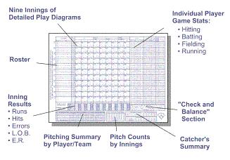 The top part is usually space reserved for totaling the columns of the innings/games activity. The bottom part is usually reserved for pitching statistics and totals.