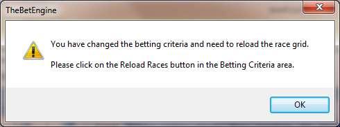 1.5.3 The Betting Criteria Tabs A set of tabs that allow various elements of the betting criteria to be defined (see sections 2 and 4) 1.6 