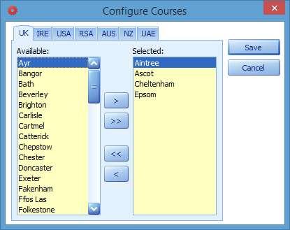 Available courses are listed on the left hand side and selected courses are listed on the right hand side.