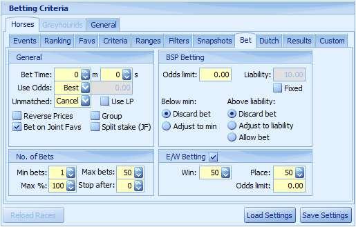 Use the entries to enter a % value that should be applied to the Win portion of the bet, and another % to be applied to the Place portion of the bet.