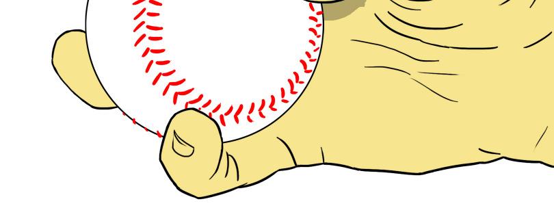 The thumb and pinky finger should be placed on the smooth leather directly underneath the baseball.