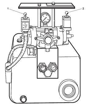 (a) Adjust the course to the left by pressing down on the port control valve handle (Item 1) on each power pack.