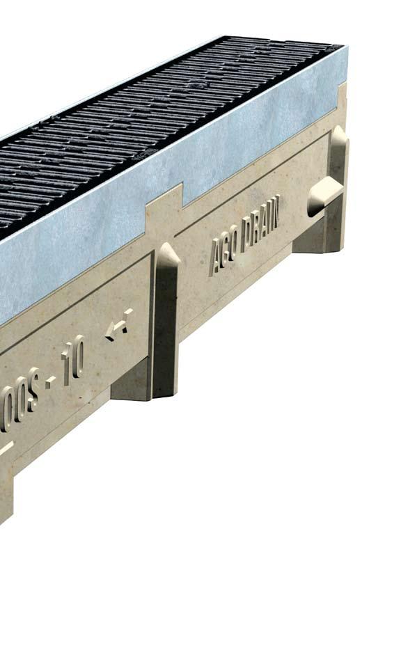 ACO DRAIN Sloped (0.6%) channel units - meter long units provide 98-5 continuous slope. This equates to 1/16" fall per linear foot. Neutral units can be used to extend run lengths.