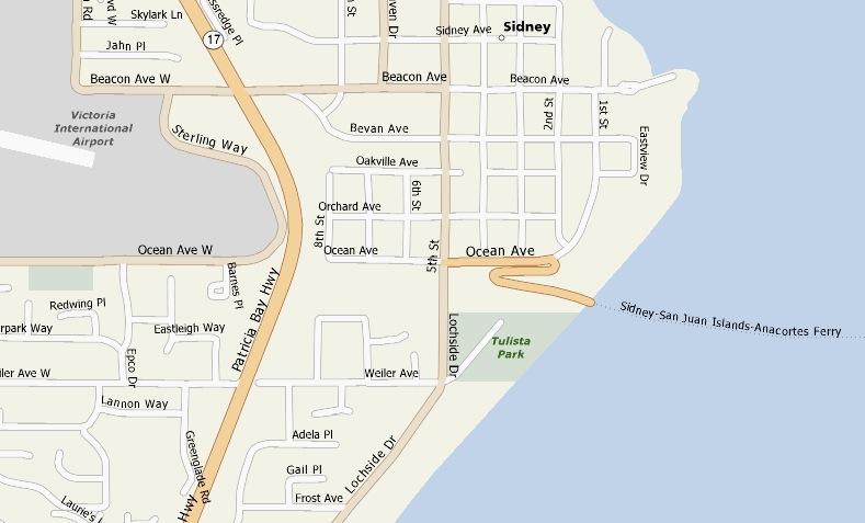 which is south of the town of Sidney (see map below). Take the Sidney exit from Highway 17 (Patricia Bay Highway).