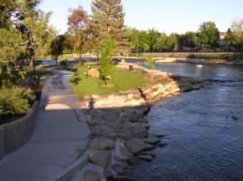 Completed bank terracing at the Truckee Whitewater Park in Reno, NV.
